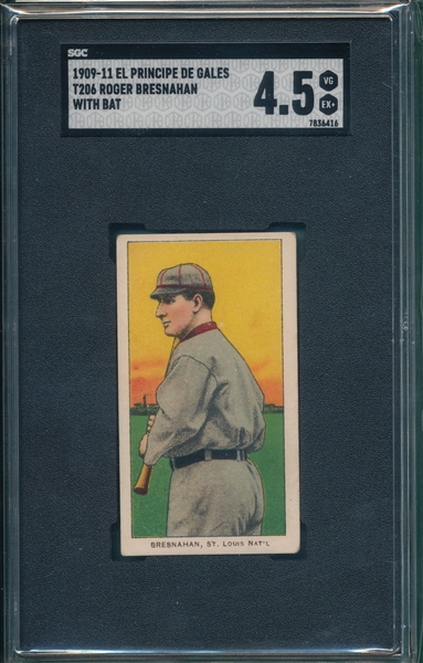 1909-1911 T206 Bresnahan, Batting, El Principe De Gales, SGC 4.5