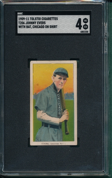 1909-1911 T206 Evers, Chicago, Bat, Tolstoi Cigarettes SGC 4