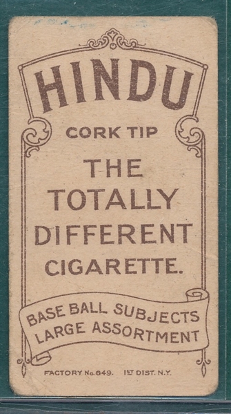 1909-1911 T206 Shaw, Al, Hindu Cigarettes 