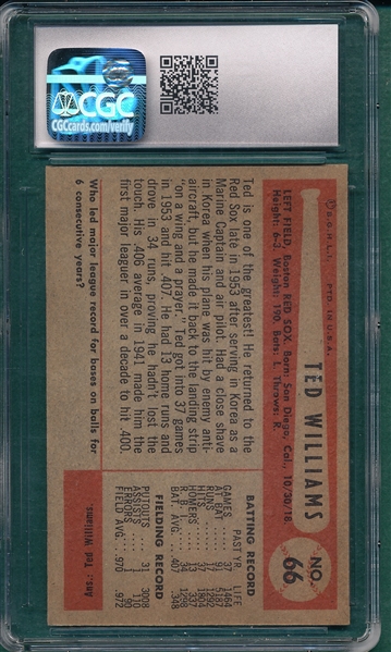 1954 Bowman #66 Ted Williams CGC Authentic *SP*