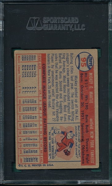 1957 Topps #95 Mickey Mantle SGC 3