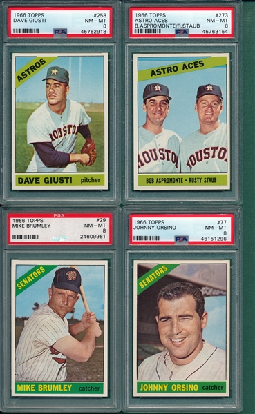 1966 Topps Lot of (4) W/ #258 Giusti PSA 8