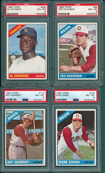 1966 Topps Lot of (4) W/ #384 Downing PSA 8