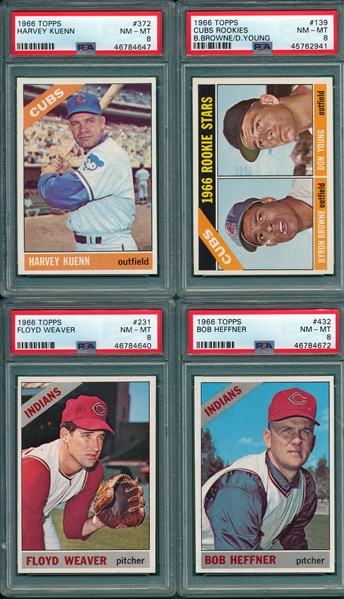 1966 Topps Lot of (4) W/ #372 Kuenn PSA 8