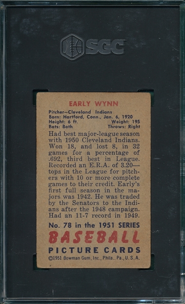 1951 Bowman #078 Early Wynn SGC 4