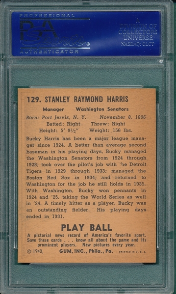 1940 Play Ball #129 Bucky Harris PSA 7