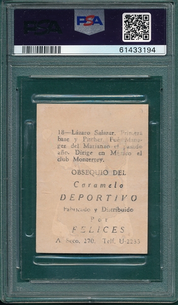1945-46 Caramelo Deportivo #18 Lazaro Salazar PSA 1