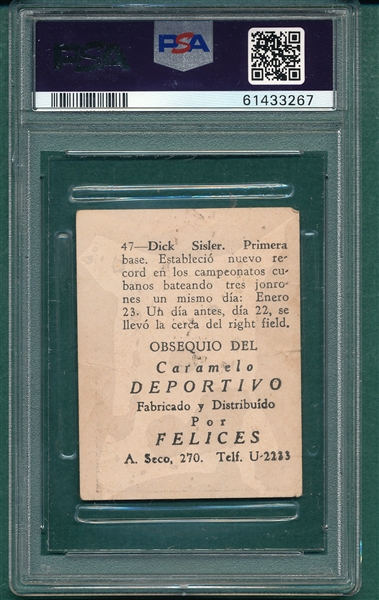 1945-46 Caramelo Deportivo #47 Dick Sisler PSA 1