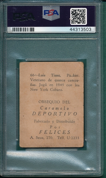 1945-46 Caramelo Deportivo #66 Luis Tiant Sr. PSA 1.5