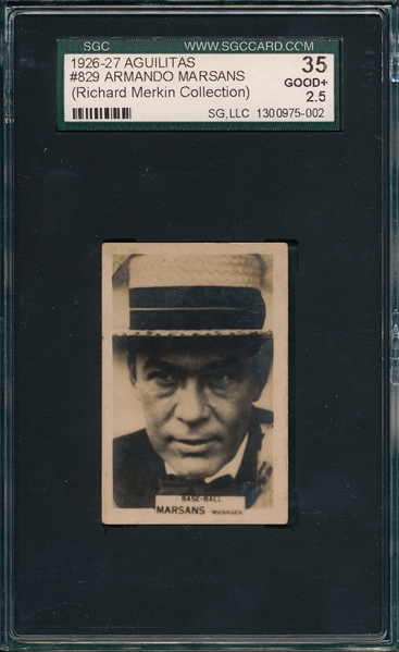 1926-27 Aguilitas #829 Armando Marsans SGC 35