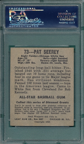 1948 Leaf #73 Pat Seerey PSA 5
