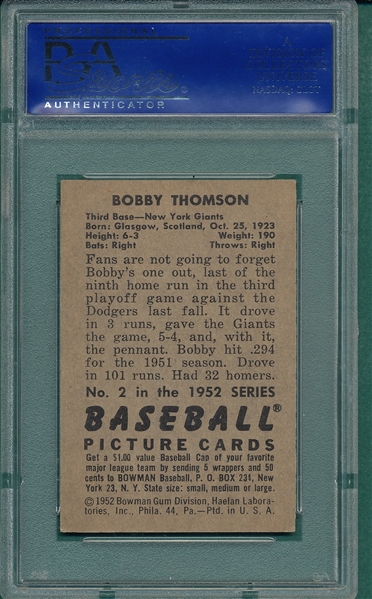 1952 Bowman #002 Bobby Thomson PSA 6