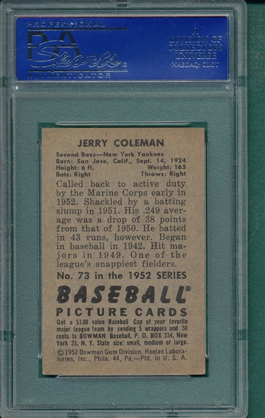 1952 Bowman #073 Jerry Coleman PSA 6