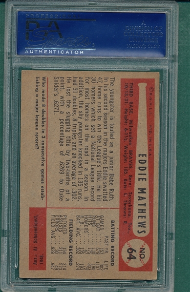 1954 Bowman #064 Ed Mathews PSA 6