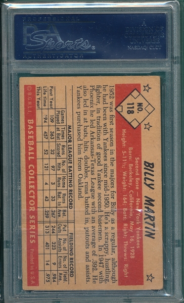 1953 Bowman Color #118 Billy Martin PSA 4