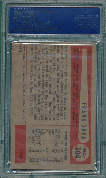 1954 Bowman #104 Frank Spec Shea PSA 8