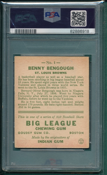 1933 Goudey #1 Benny Bengough PSA 4