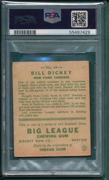 1933 Goudey #019 Bill Dickey PSA 3