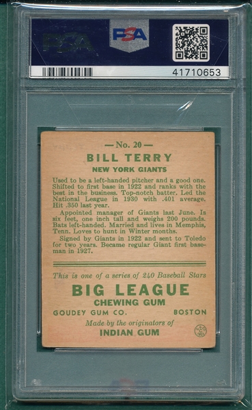 1933 Goudey #020 Bill Terry PSA 3.5