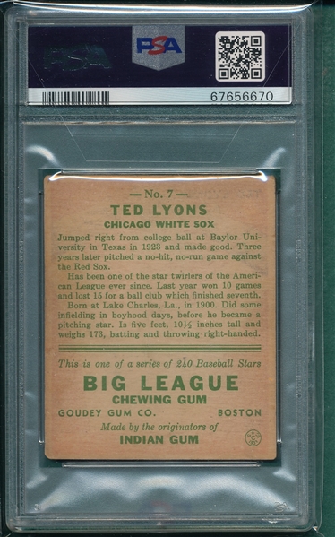 1933 Goudey #007 Ted Lyons PSA 3