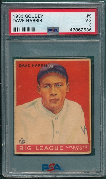 1933 Goudey #009 Dave Harris PSA 3