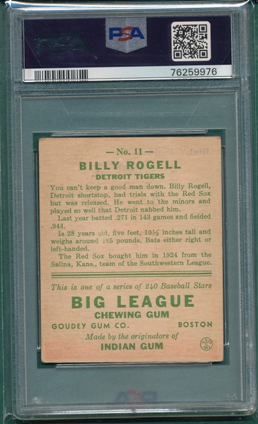 1933 Goudey #011 Billy Rogell PSA 3