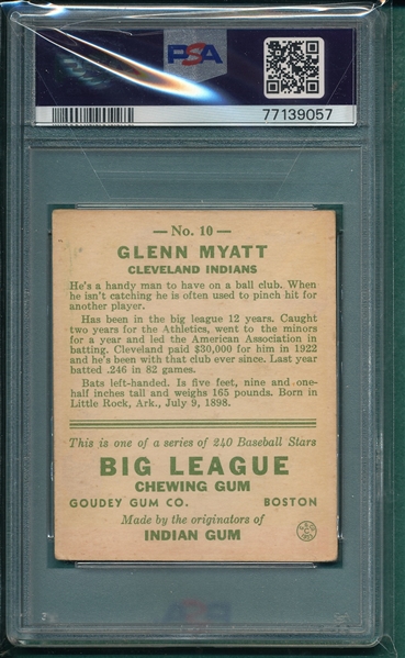 1933 Goudey #010 Glenn Myatt PSA 3.5