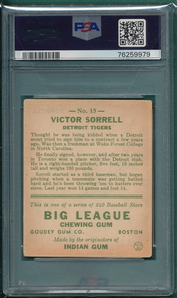 1933 Goudey #015 Victor Sorrell PSA 2