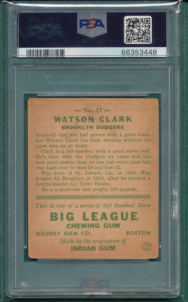 1933 Goudey #017 Watson Clark PSA 2