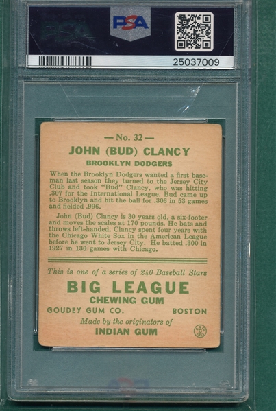 1933 Goudey #32 Bud Clancy PSA 3.5