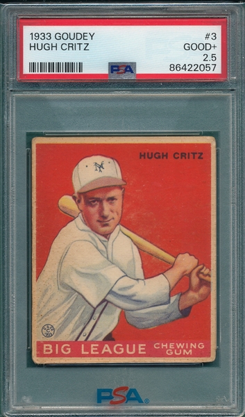 1933 Goudey #003 Hugh Critz PSA 2.5