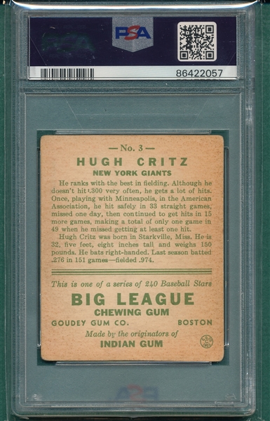 1933 Goudey #003 Hugh Critz PSA 2.5