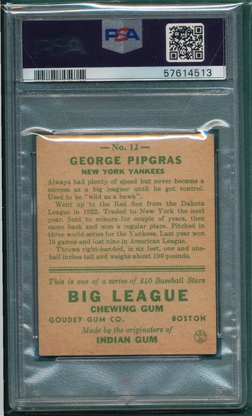 1933 Goudey #012 George Pipgras PSA 4
