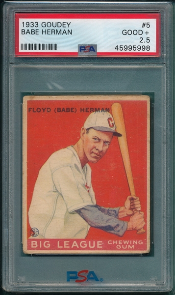 1933 Goudey #005 Babe Herman PSA 2.5