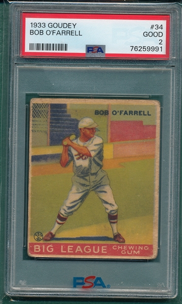 1933 Goudey #34 Bob O'Farrell PSA 2