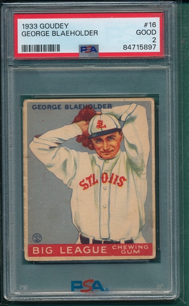 1933 Goudey #016 George Blaeholder PSA 2