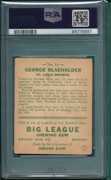 1933 Goudey #016 George Blaeholder PSA 2