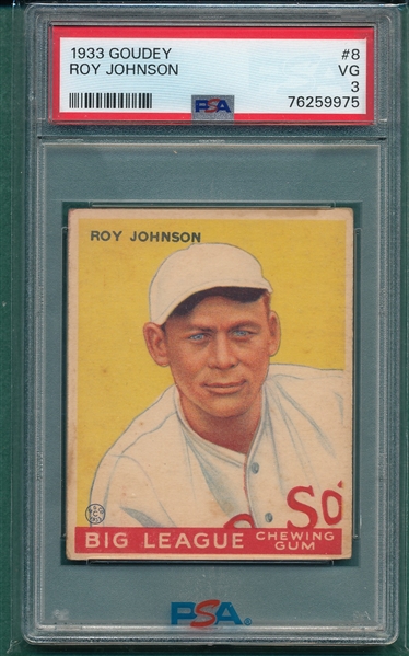 1933 Goudey #008 Roy Johnson PSA 3