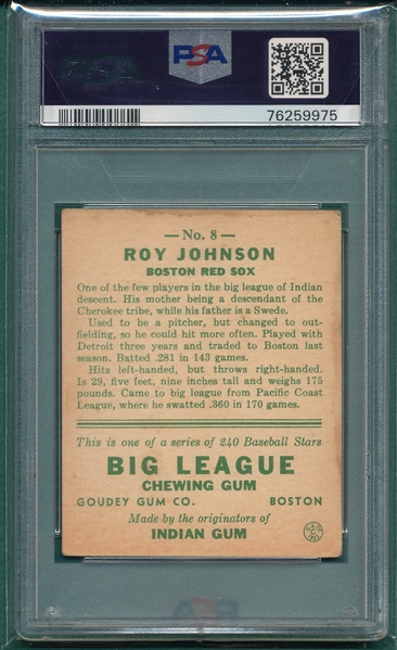1933 Goudey #008 Roy Johnson PSA 3