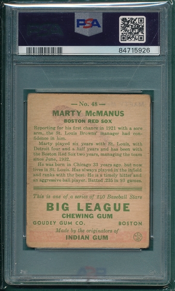 1933 Goudey #48 Marty McManus PSA 2