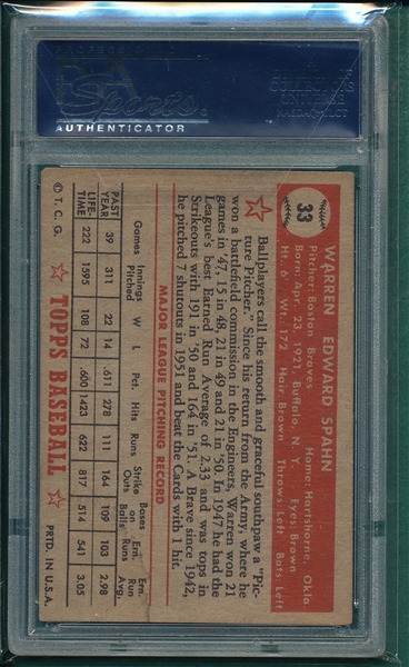 1952 Topps #033 Waren Spahn PSA 3