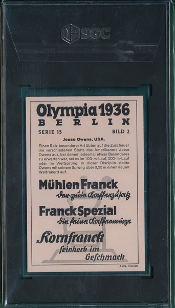 1936 Muhlen Franck #2 Jesse Owens, Series 15, SGC 4.5