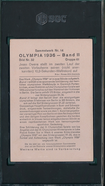 1936 Reemtsha #32 Jesse Owens SGC 2