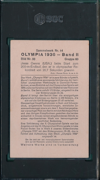 1936 Reemtsha #33 Jesse Owens SGC 1