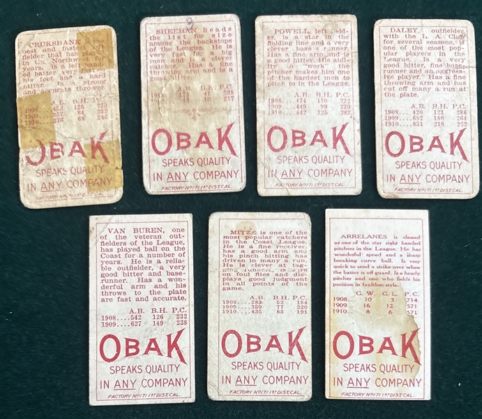 1910 T212-2 Obak Cigarettes Lot of (7) W/ Arrelanes