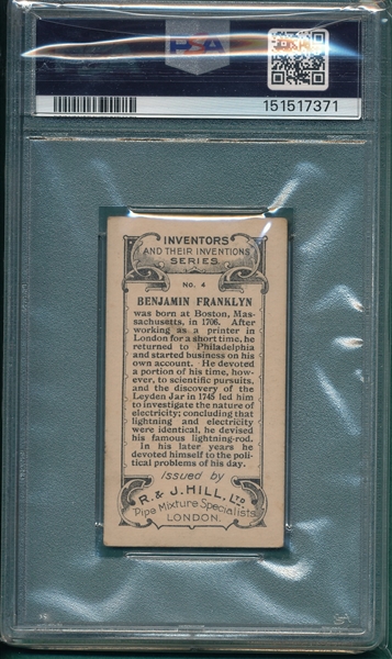 1907 R & J Hill #4 Benjamin Franklin PSA 3.5