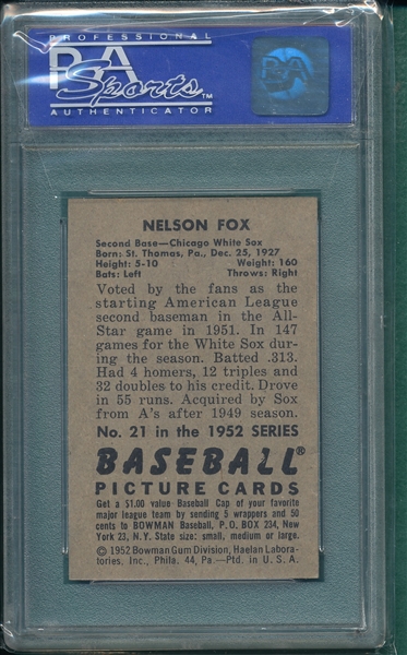 1952 Bowman #021 Nelson Fox PSA 4
