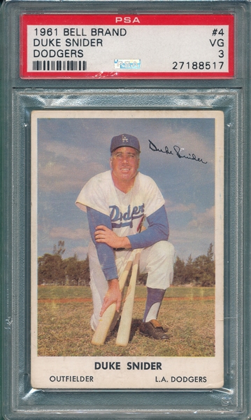 1961 Bell Brand #4 Duke Snider PSA 3