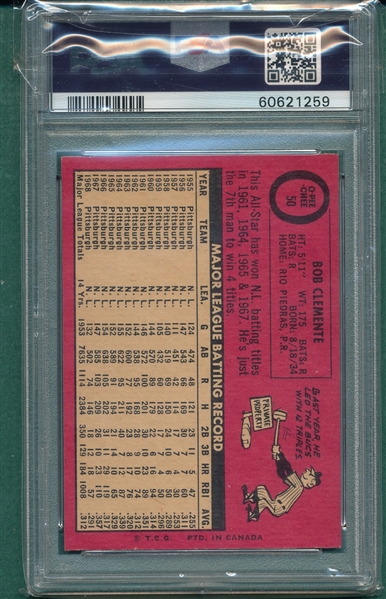 1969 O-Pee-Chee #50 Roberto Clemente PSA 8