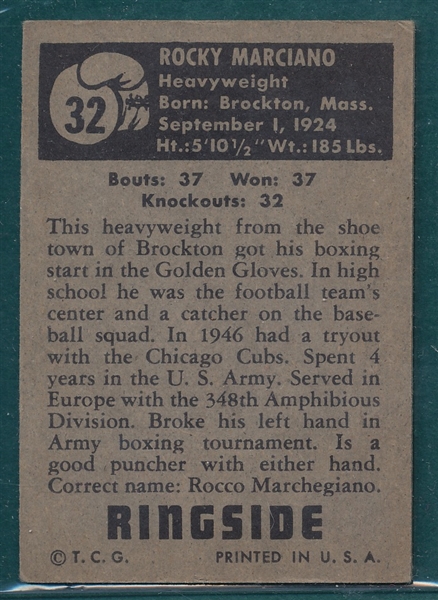 1951 Topps Ringside #32 Rocky Marciano